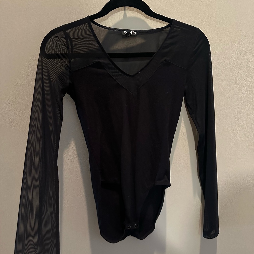 Black V-Neck Sheer Sleeve Top